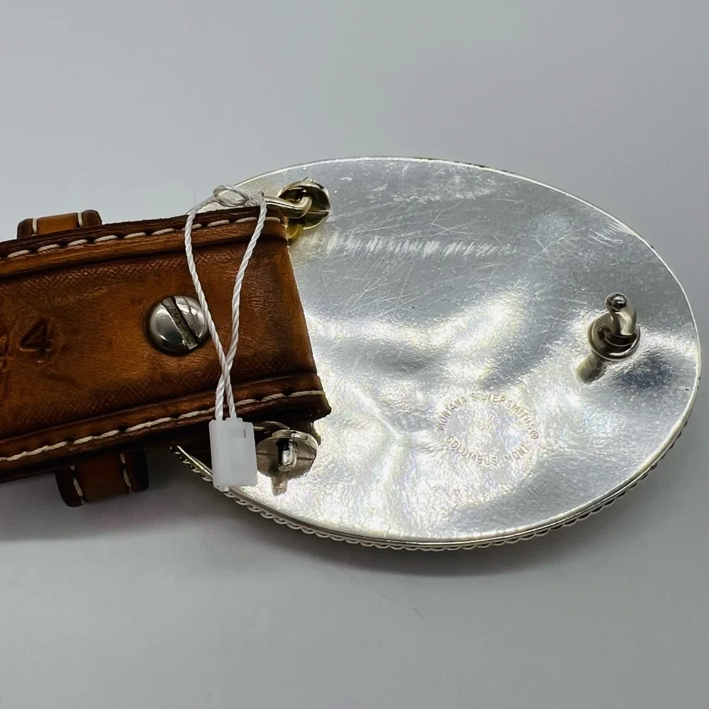 Montana Silversmiths Silver & Gold Eagle Buckle And Tan Leather Belt